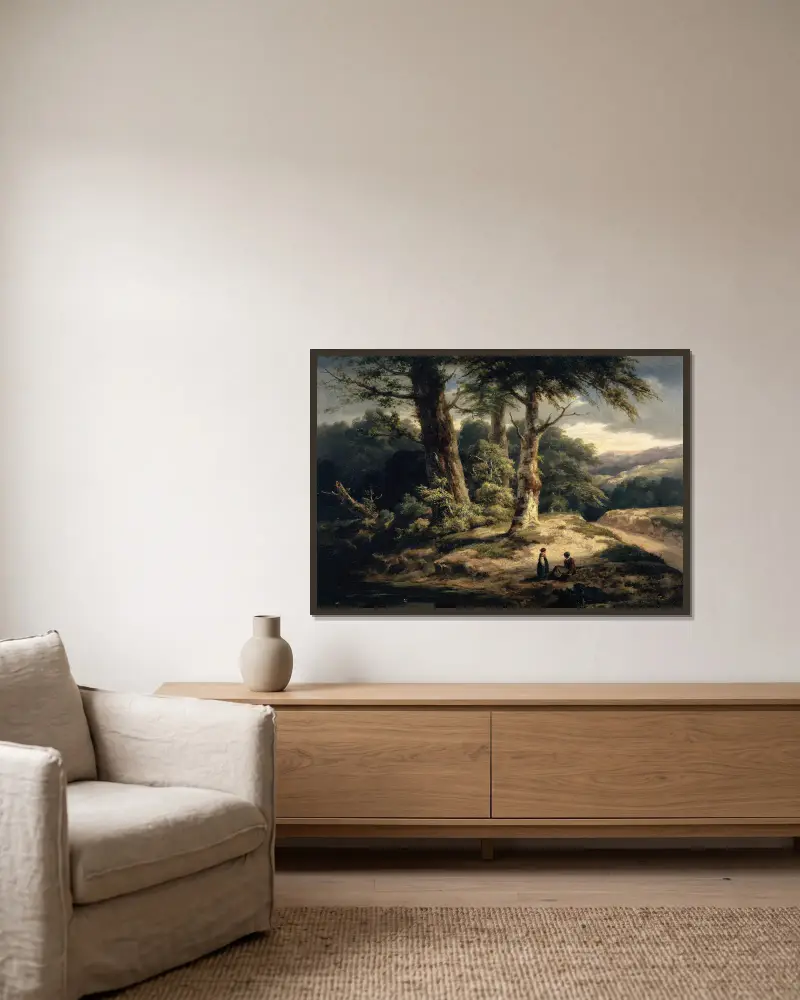 Waldlandschaft von Alexandre Calame gerahmt an einer Wand