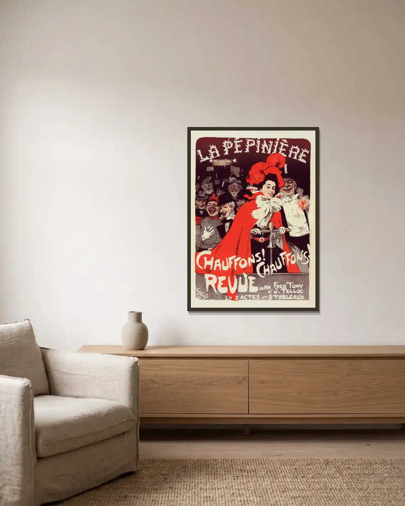 Affiche Pour Le Concert De La Pépinière ‘chauffons! Chauffons!’ av Jules-Alexandre Grün inramad på en vägg