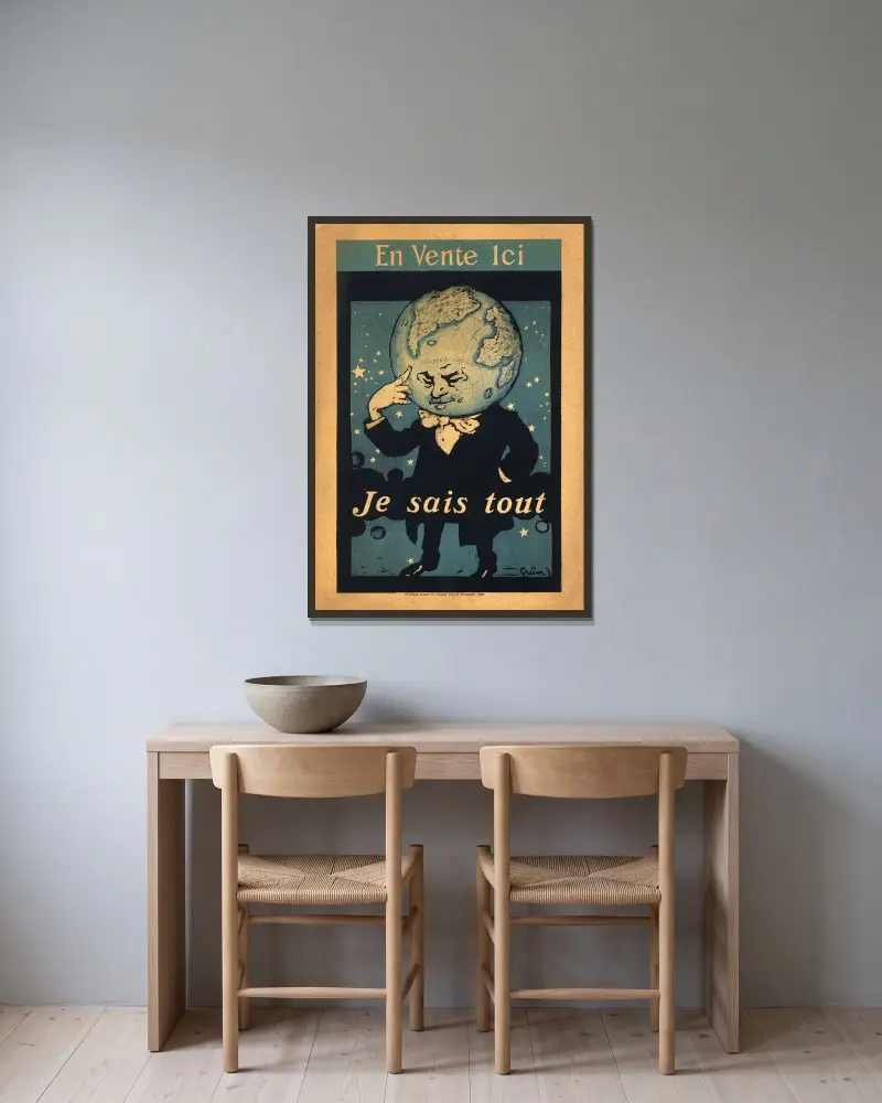 En vente ici Je Sais Tout av Jules-Alexandre Grün inramad på en vägg