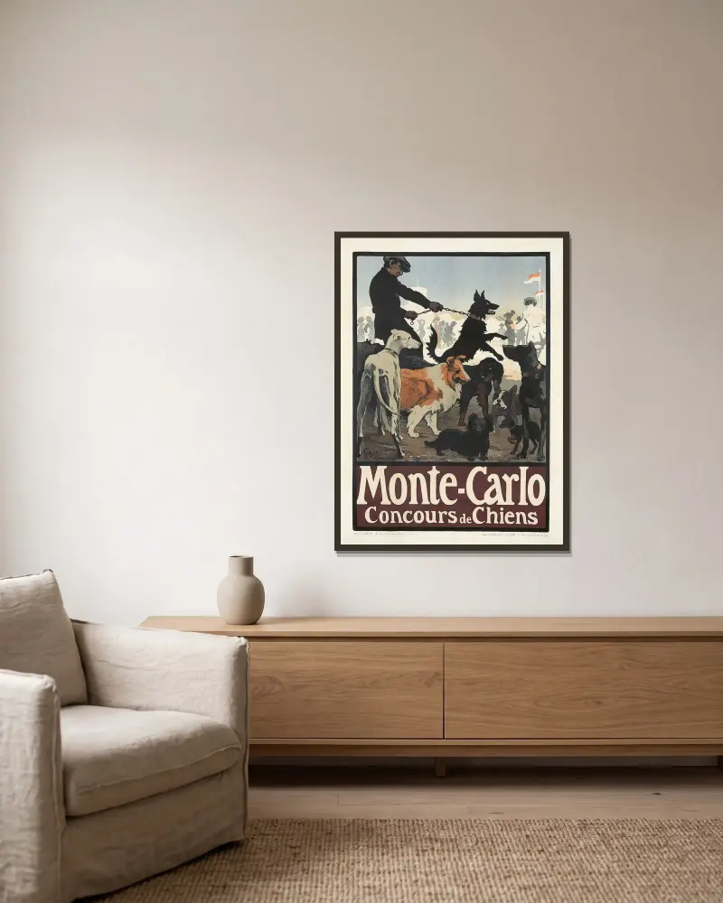 Monte-Carlo, hundutställning av Jules-Alexandre Grün inramad på en vägg