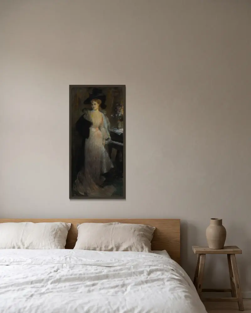 Porträtt av en elegant dam av Jules-Alexandre Grün inramad på en vägg