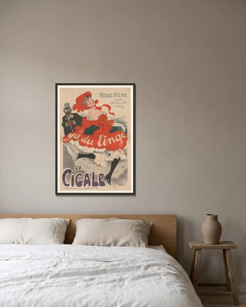 Revue féérie. Y a du linge. La Cigale av Jules-Alexandre Grün inramad på en vägg