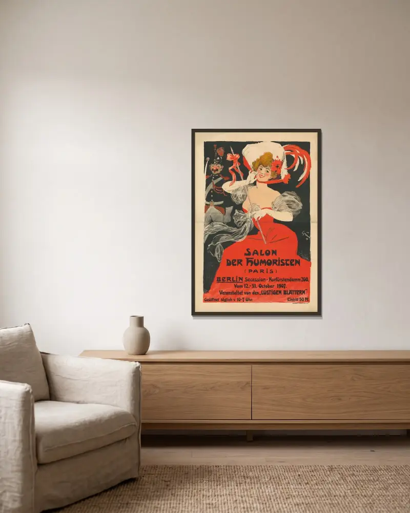 Salon der Humoristen (Paris). Berlin Secession av Jules-Alexandre Grün inramad på en vägg