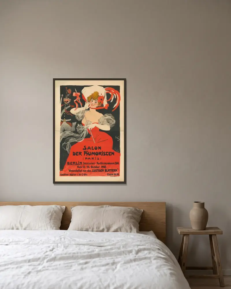 Salon der Humoristen (Paris). Berlin Secession av Jules-Alexandre Grün inramad på en vägg