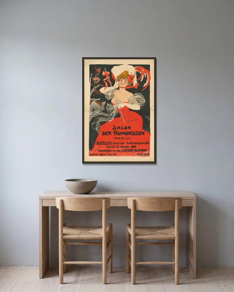 Salon der Humoristen (Paris). Berlin Secession av Jules-Alexandre Grün inramad på en vägg