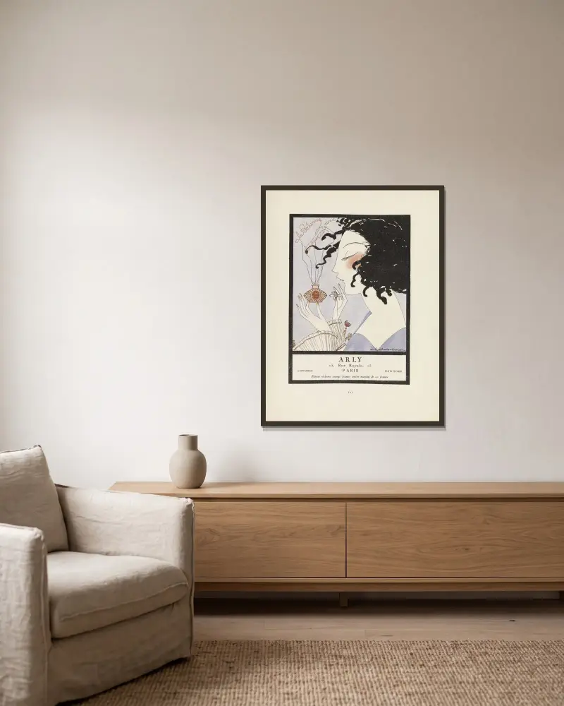 Werbeanzeige Arly von Alexandre Jacovleff gerahmt an einer Wand