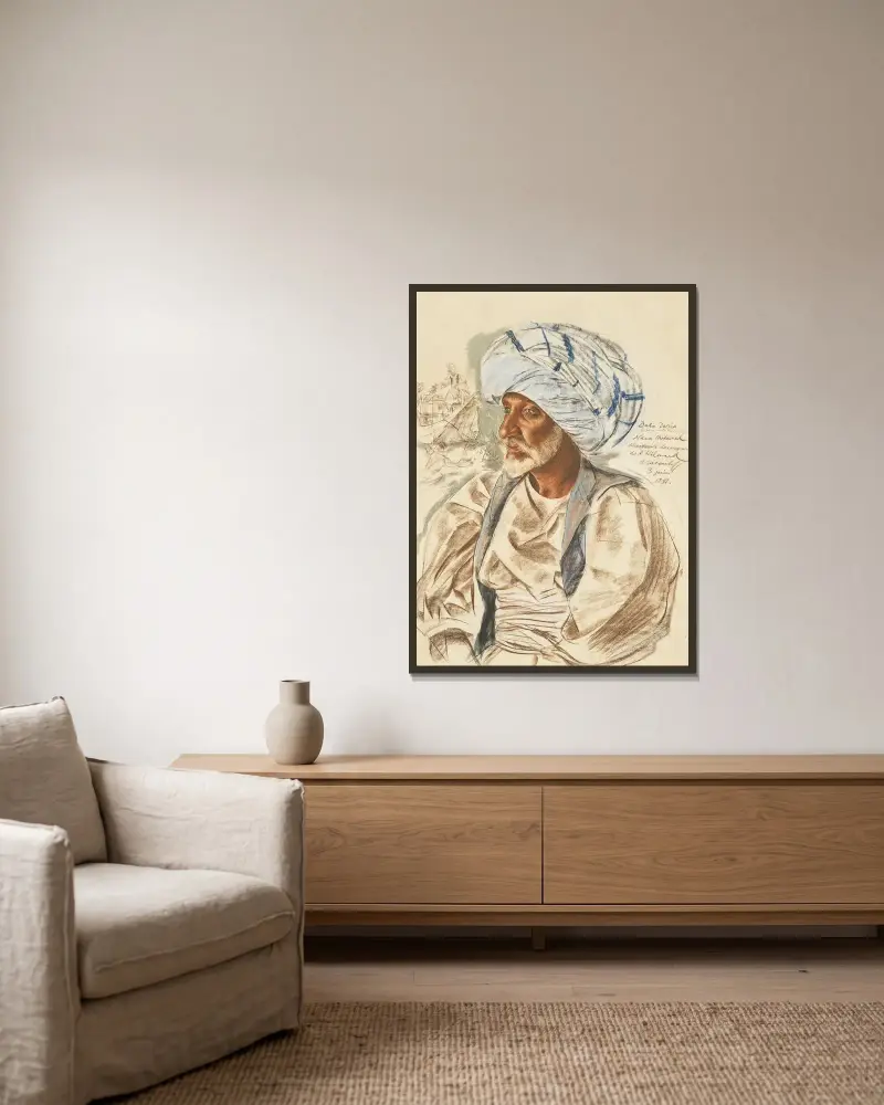 Baba Daria (Le père de la rivière) av Alexandre Jacovleff inramad på en vägg