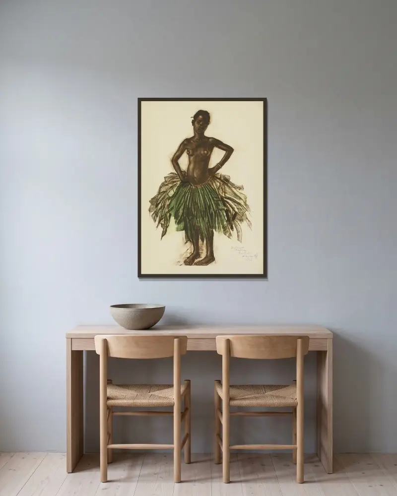 Tänzerin Makere (Bambili) von Alexandre Jacovleff gerahmt an einer Wand