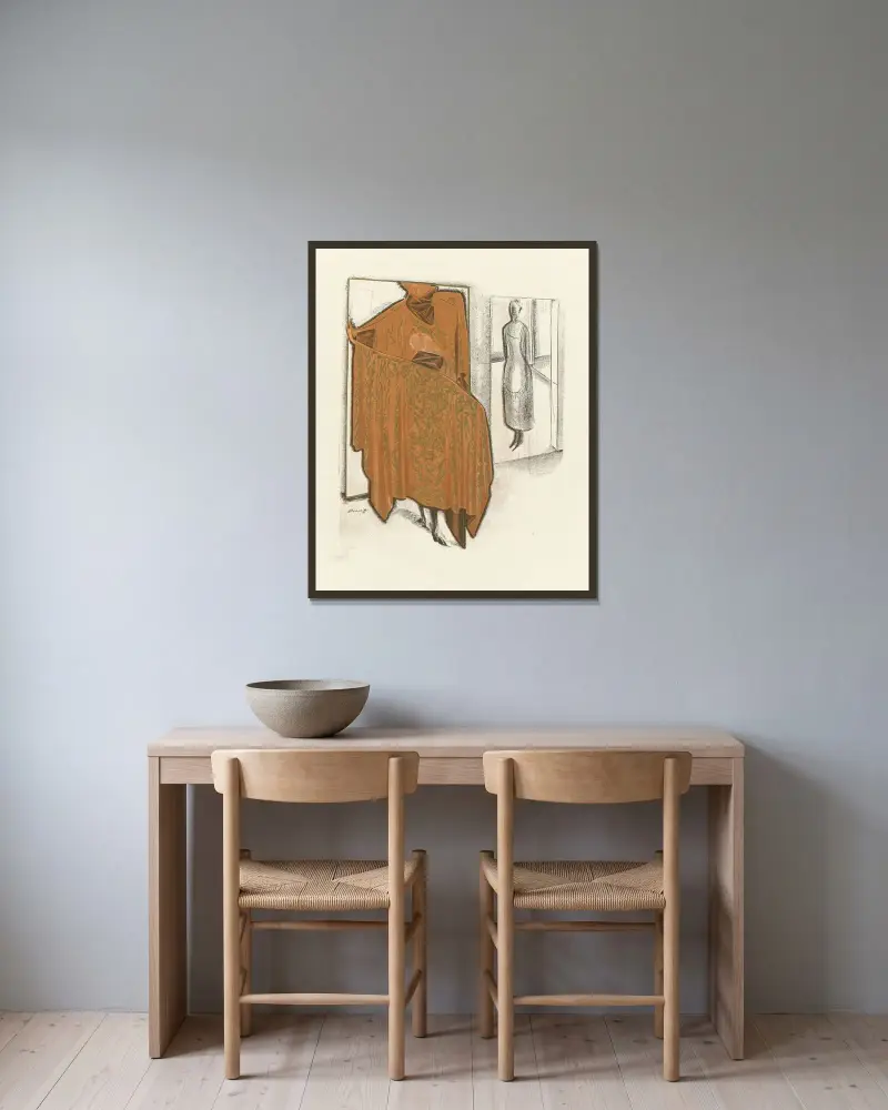 Is-effekt; Aftonkappa av Paul Poiret av Alexandre Jacovleff inramad på en vägg