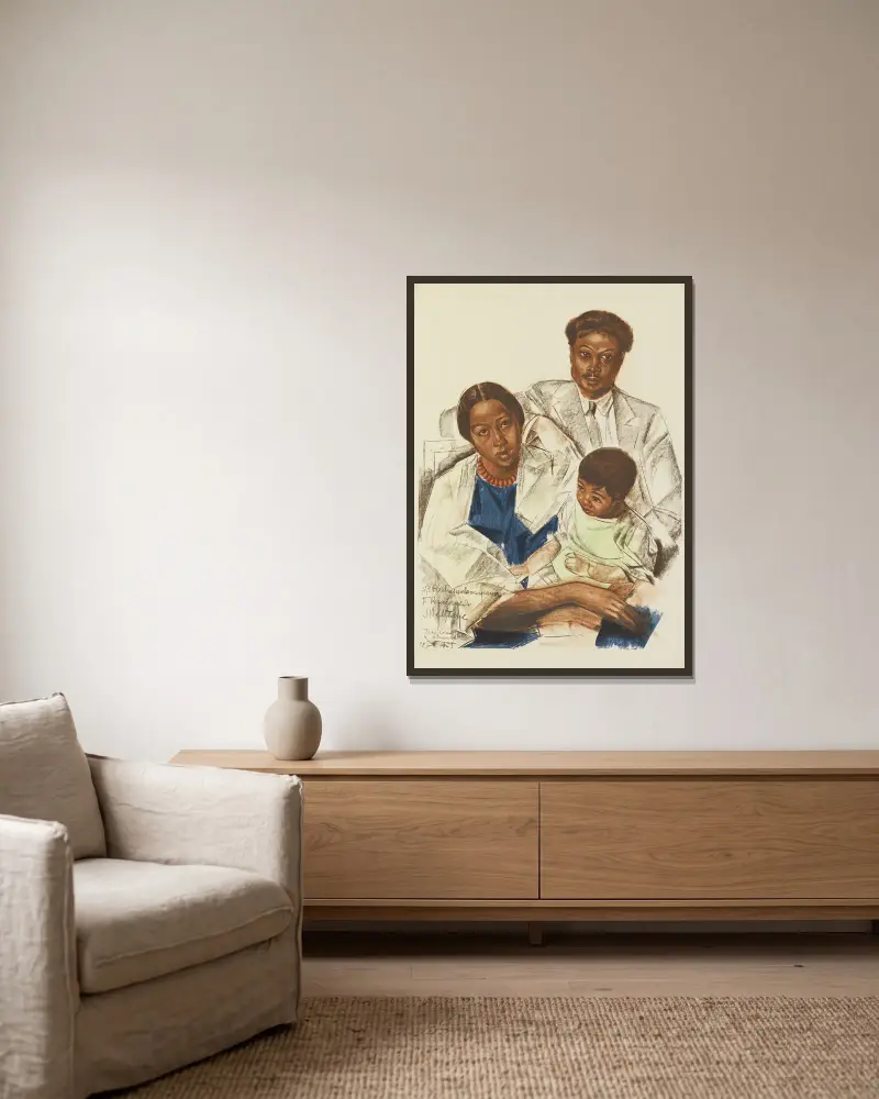 Madagassische Familie (Tananarive) von Alexandre Jacovleff gerahmt an einer Wand