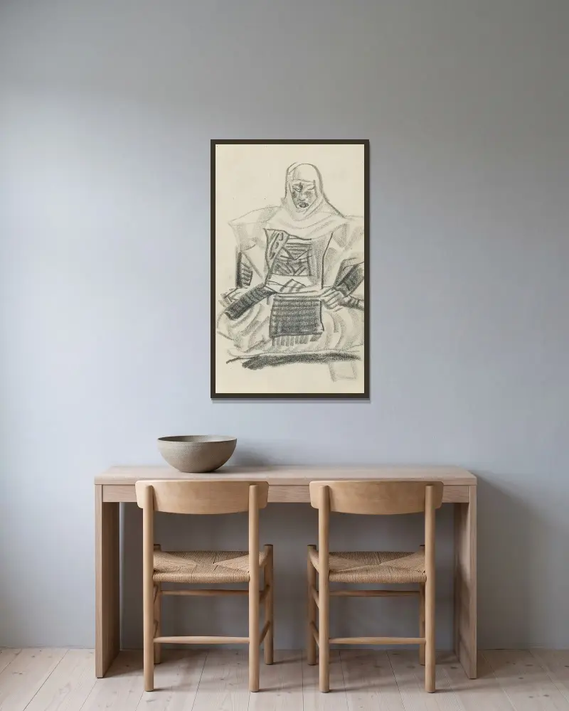 Japansk figur av Alexandre Jacovleff inramad på en vägg