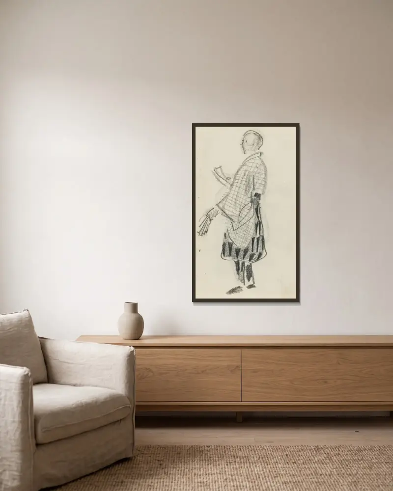 Japansk figur av Alexandre Jacovleff inramad på en vägg