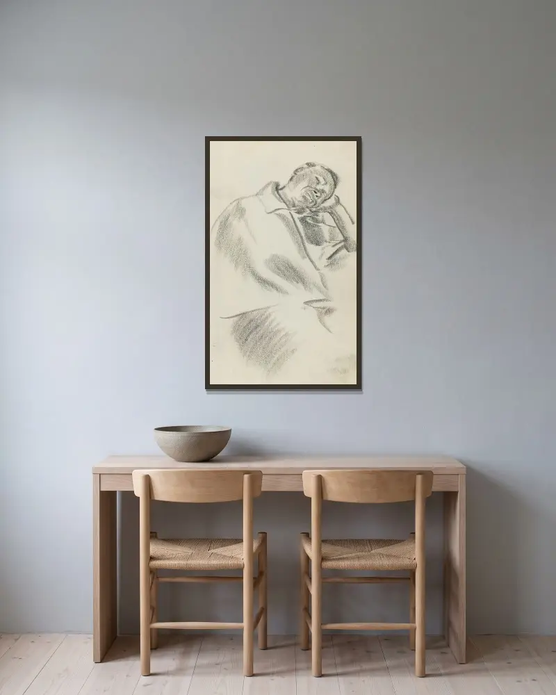 Japansk figur av Alexandre Jacovleff inramad på en vägg