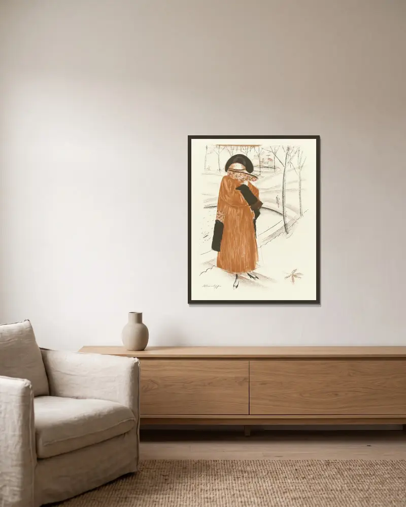 L’Heure du rendez-vous ; Manteau d’après-midi, de Paul Poiret av Alexandre Jacovleff inramad på en vägg