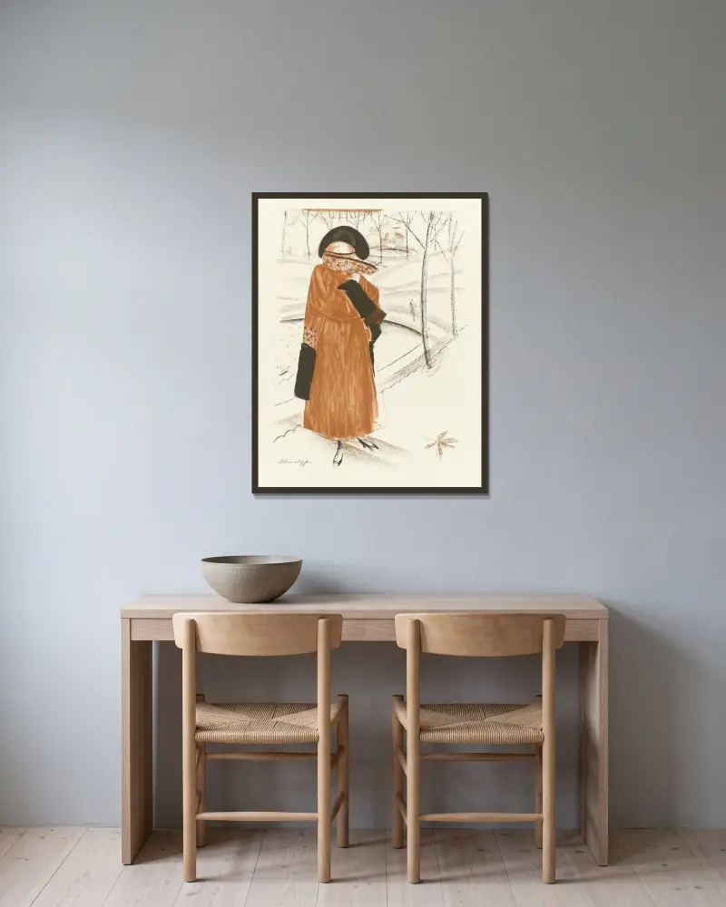 L’Heure du rendez-vous ; Manteau d’après-midi, de Paul Poiret av Alexandre Jacovleff inramad på en vägg
