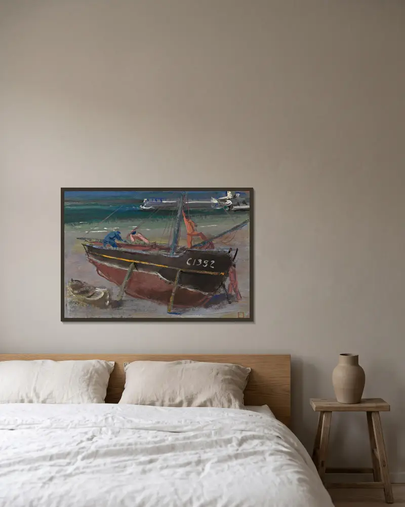Moored Boat av Alexandre Jacovleff inramad på en vägg