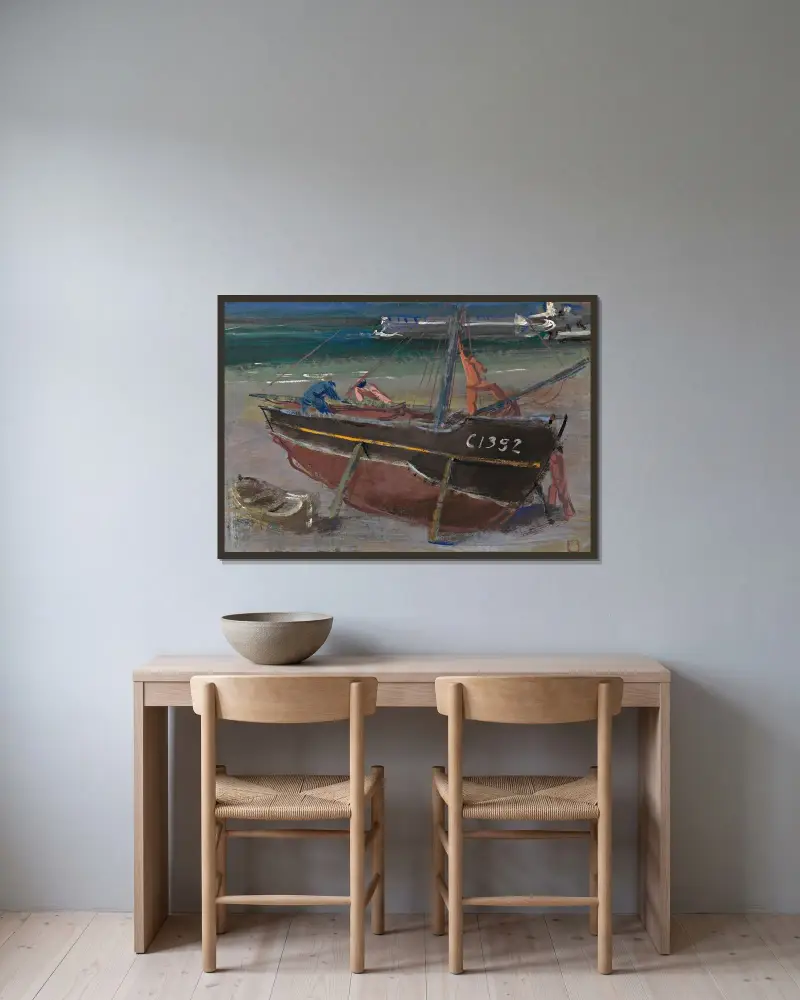 Moored Boat av Alexandre Jacovleff inramad på en vägg