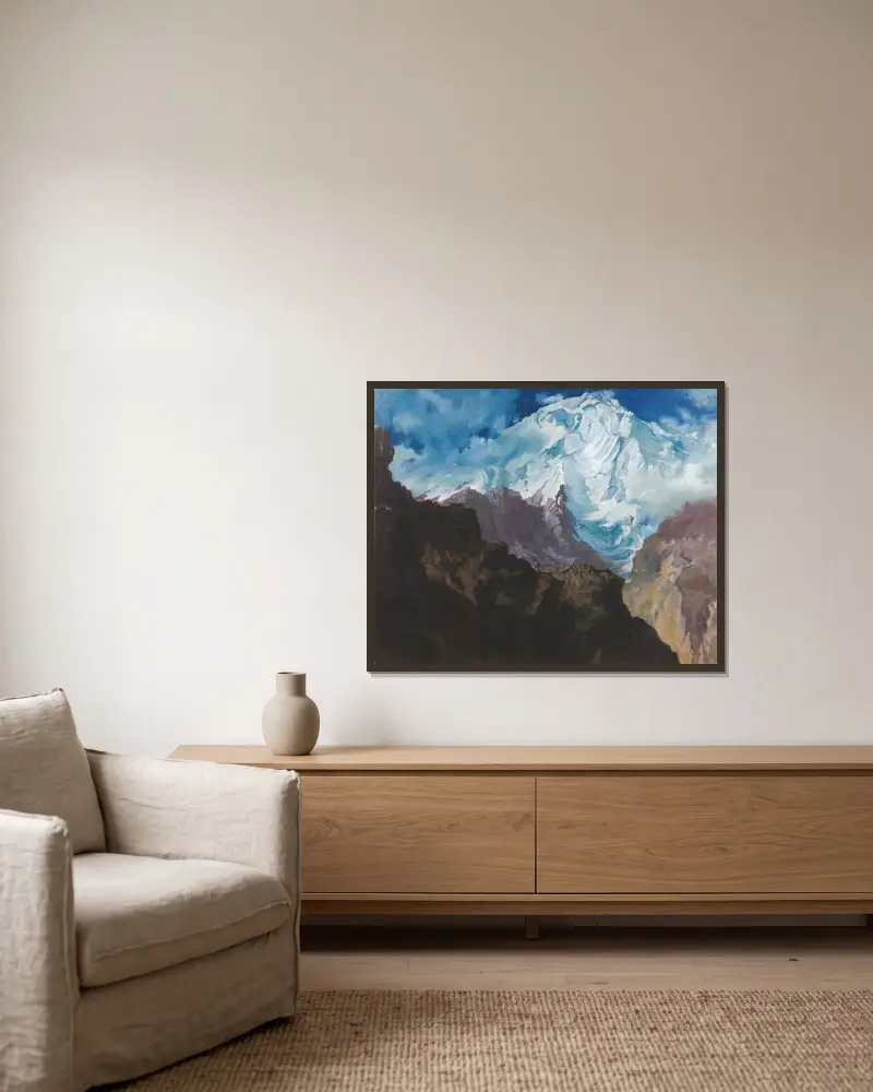 Mount Rakaposhi av Alexandre Jacovleff inramad på en vägg