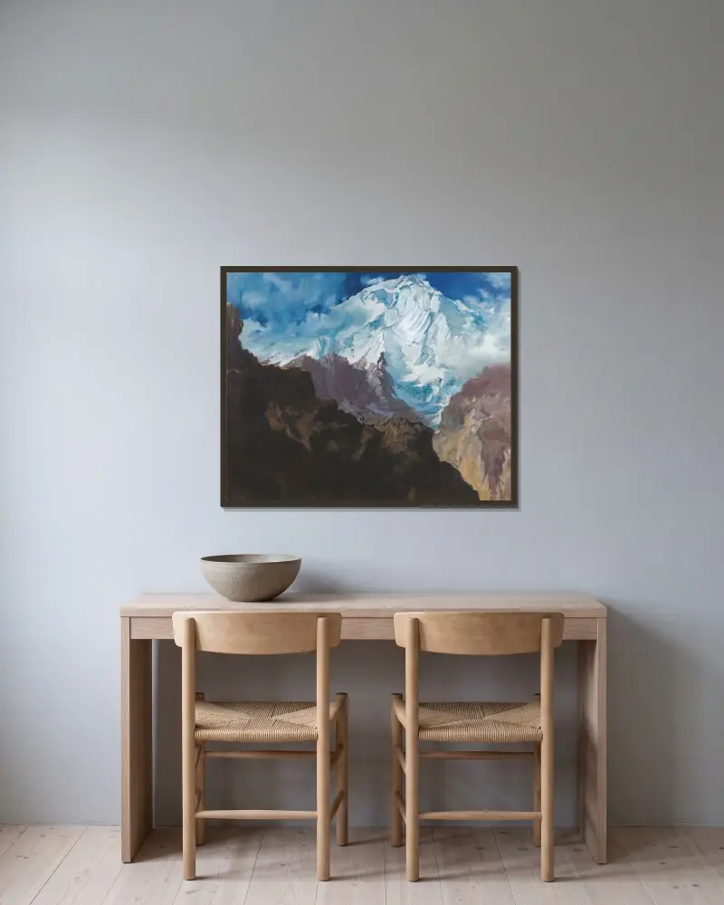 Mount Rakaposhi av Alexandre Jacovleff inramad på en vägg