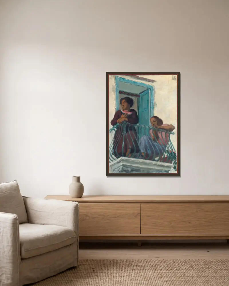 Auf dem Balkon von Alexandre Jacovleff gerahmt an einer Wand