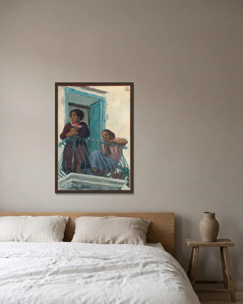 Auf dem Balkon von Alexandre Jacovleff gerahmt an einer Wand