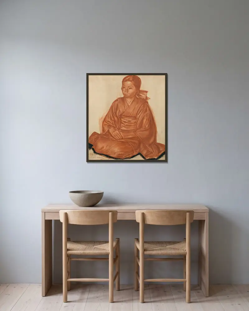 Porträtt av en japansk flicka av Alexandre Jacovleff inramad på en vägg