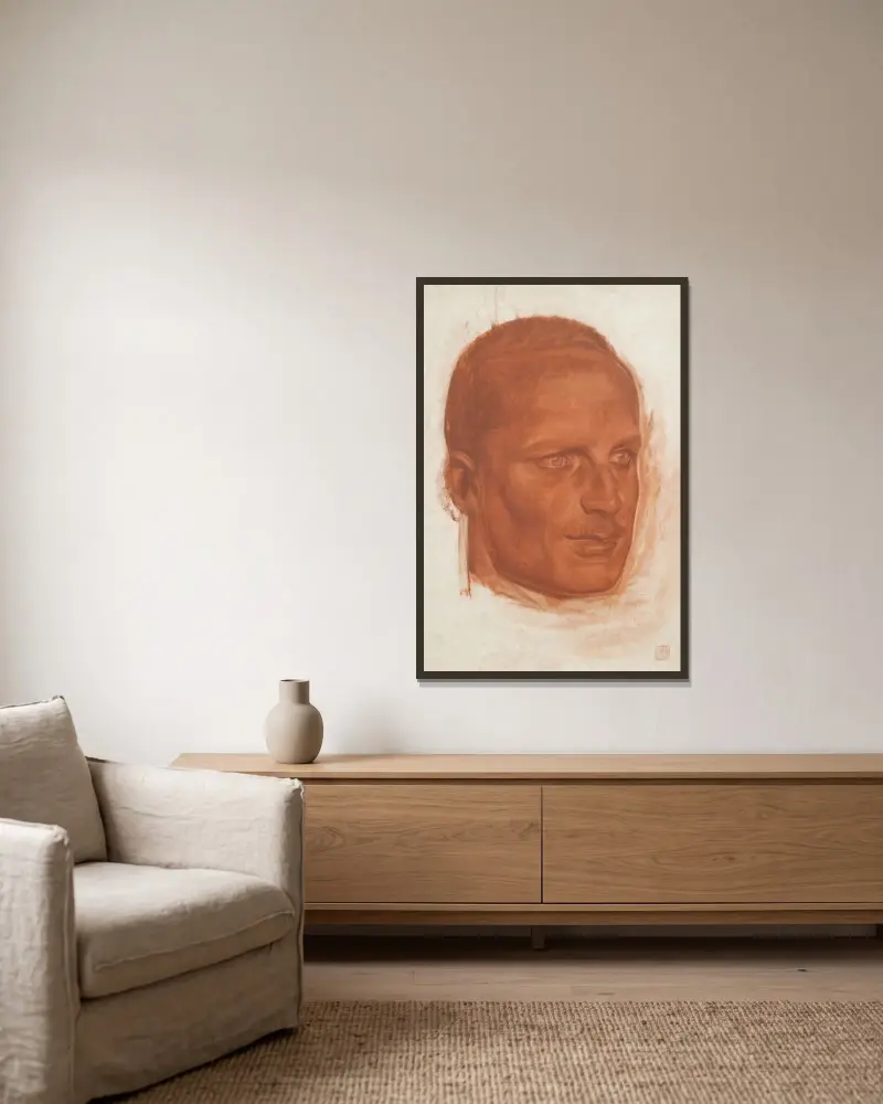 Porträt eines Mitglieds der Croisière Jaune Expedition von Alexandre Jacovleff gerahmt an einer Wand
