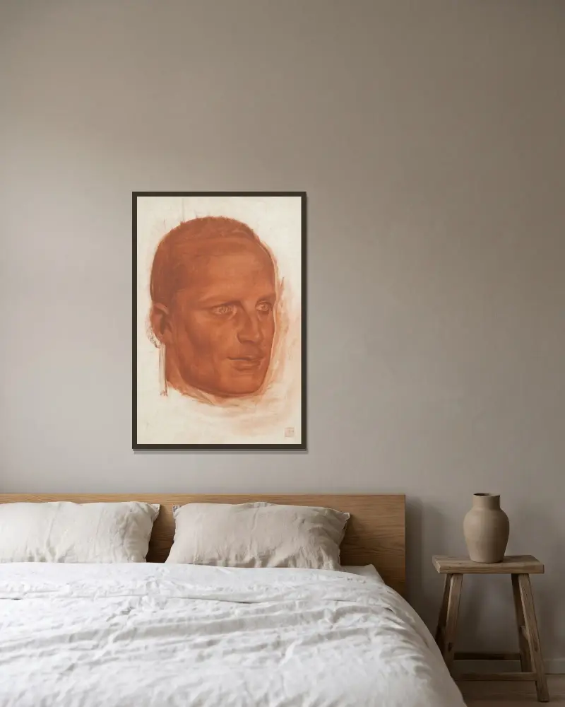 Porträt eines Mitglieds der Croisière Jaune Expedition von Alexandre Jacovleff gerahmt an einer Wand