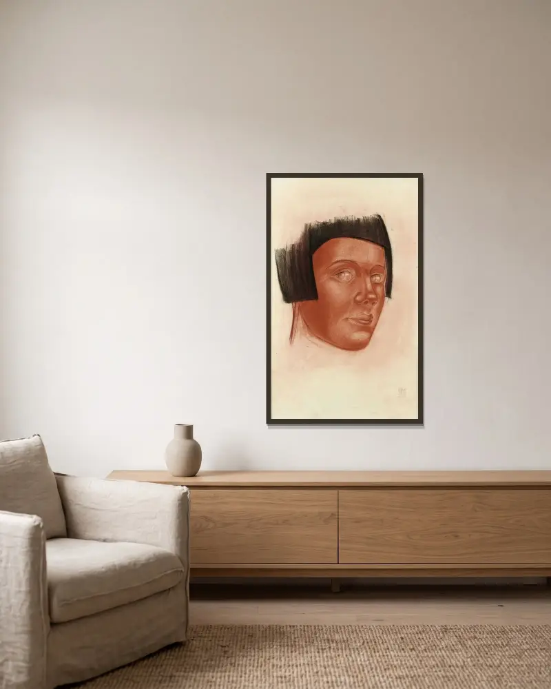 Porträt einer Frau von Alexandre Jacovleff gerahmt an einer Wand