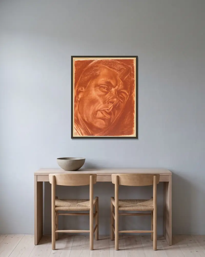 Porträtt av Boris Grigoriev av Alexandre Jacovleff inramad på en vägg