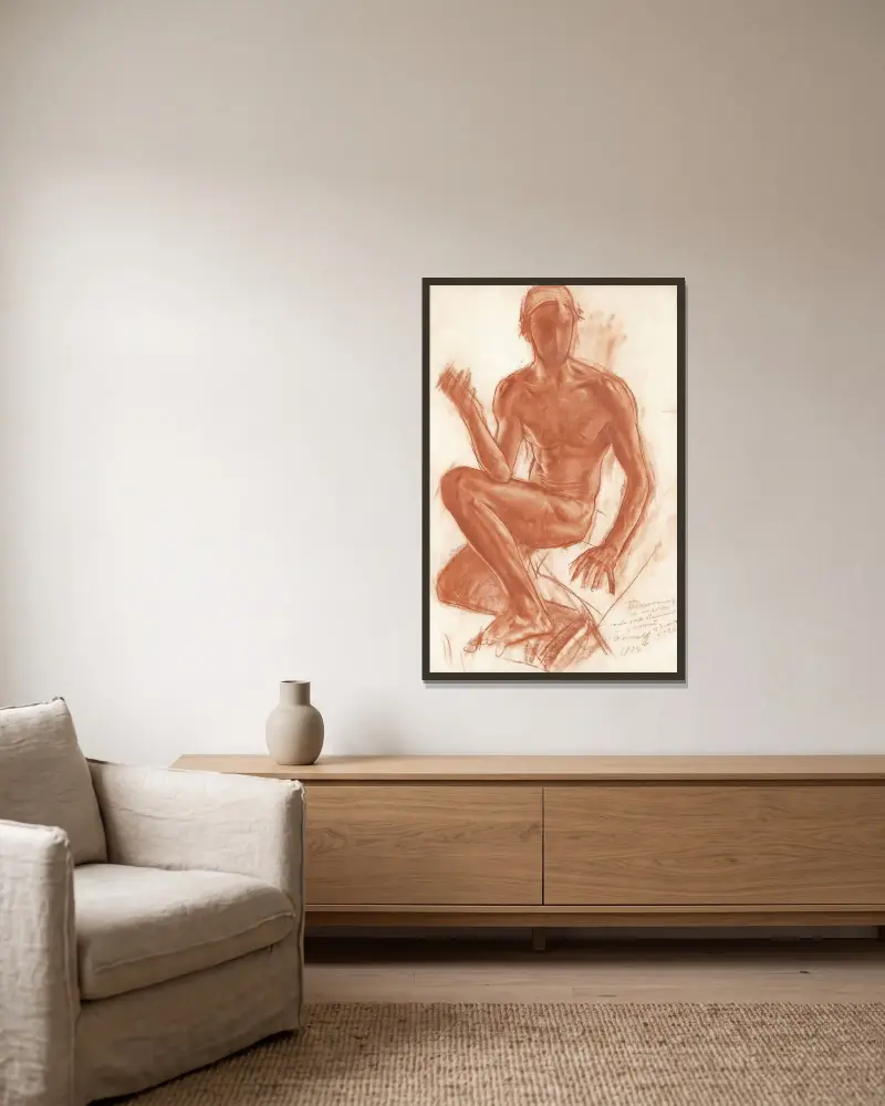Selbstporträt von Alexandre Jacovleff gerahmt an einer Wand