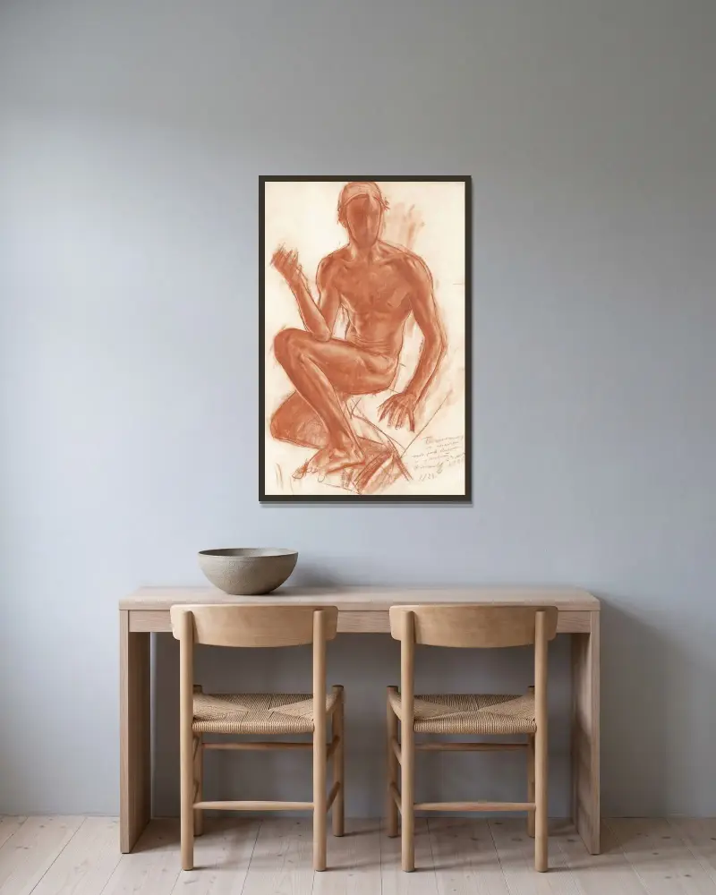 Selbstporträt von Alexandre Jacovleff gerahmt an einer Wand