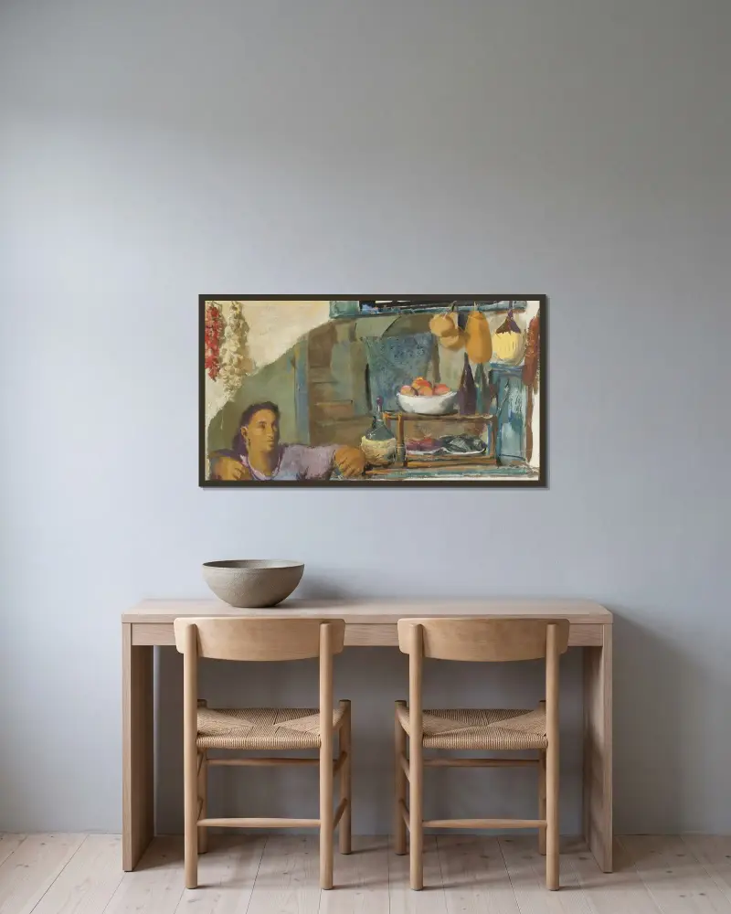 Trottoarhandel, Capri av Alexandre Jacovleff inramad på en vägg