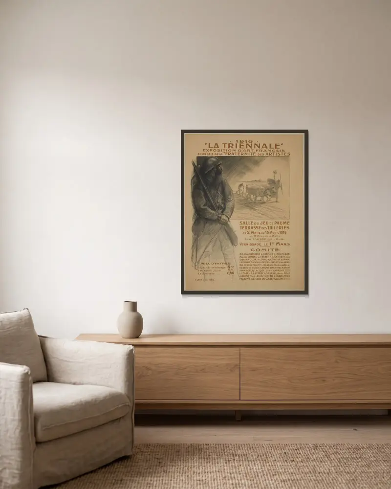 1916. La triennale. Exposition d’art français au profit de la fraternité des artistes av Théophile Alexandre Steinlen inramad på en vägg