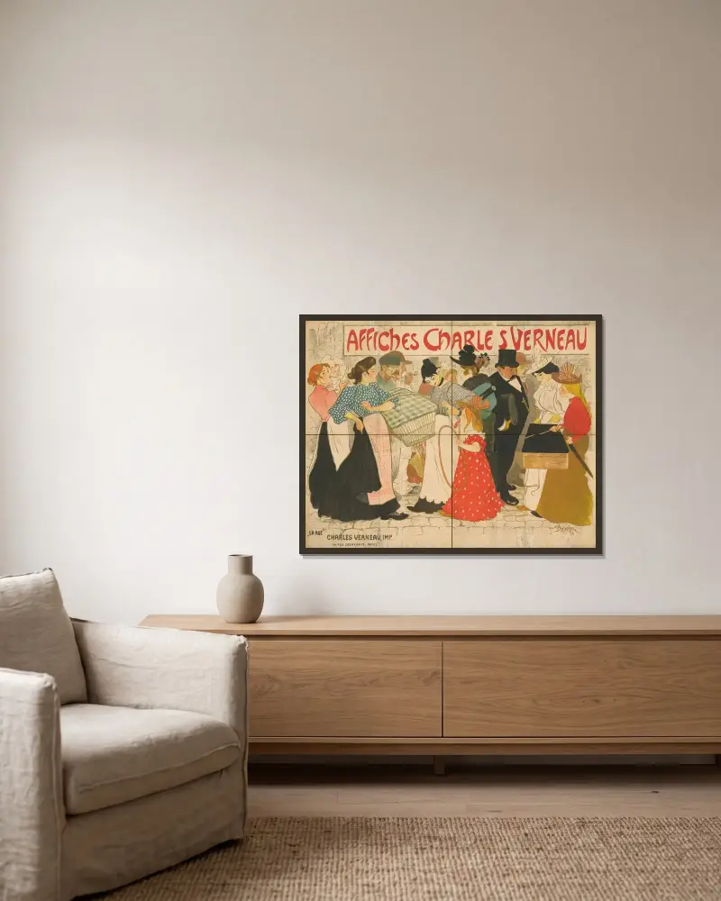 Affiches Charles Verneau. ‘La Rue’ av Théophile Alexandre Steinlen inramad på en vägg