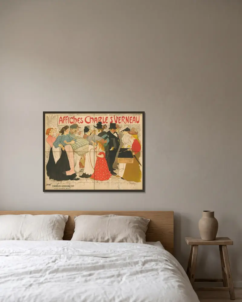 Affiches Charles Verneau. ‘La Rue’ av Théophile Alexandre Steinlen inramad på en vägg