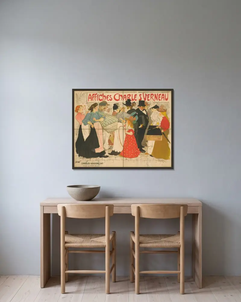 Affiches Charles Verneau. ‘La Rue’ av Théophile Alexandre Steinlen inramad på en vägg