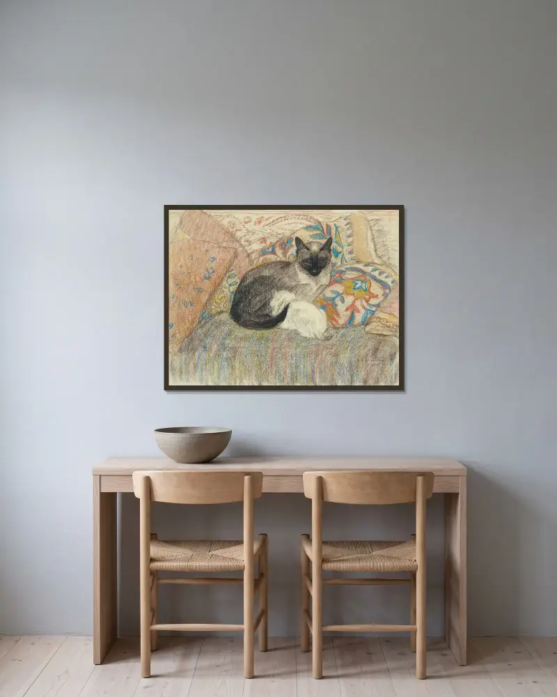 Katt och hennes kattunge av Théophile Alexandre Steinlen inramad på en vägg
