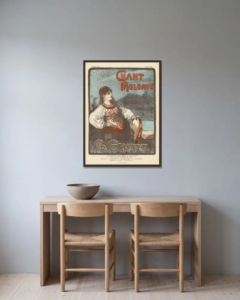Moldavisk sång av Ch. Grisart av Théophile Alexandre Steinlen inramad på en vägg