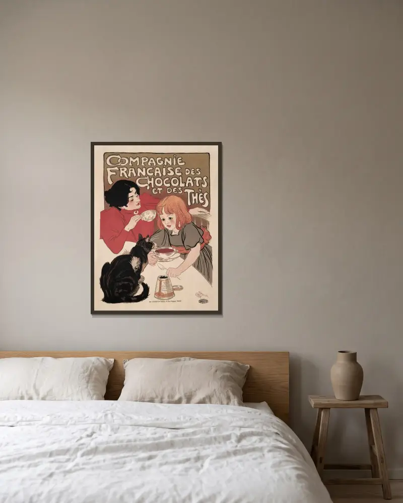 Compagnie Française des Chocolate et des Thés av Théophile Alexandre Steinlen inramad på en vägg