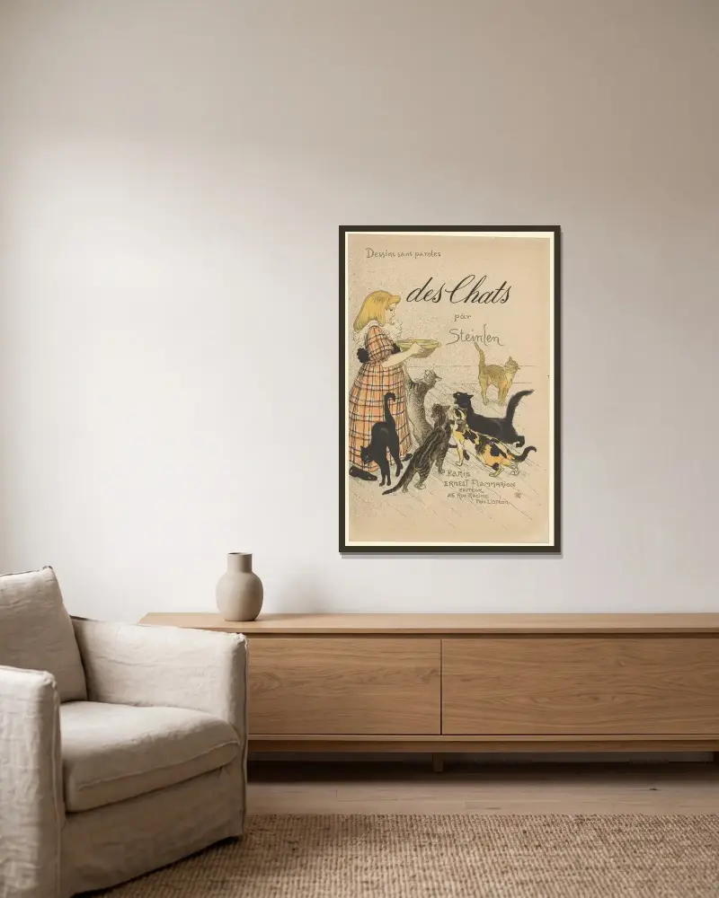 Katter av Steinlen (omslag 1898) av Théophile Alexandre Steinlen inramad på en vägg