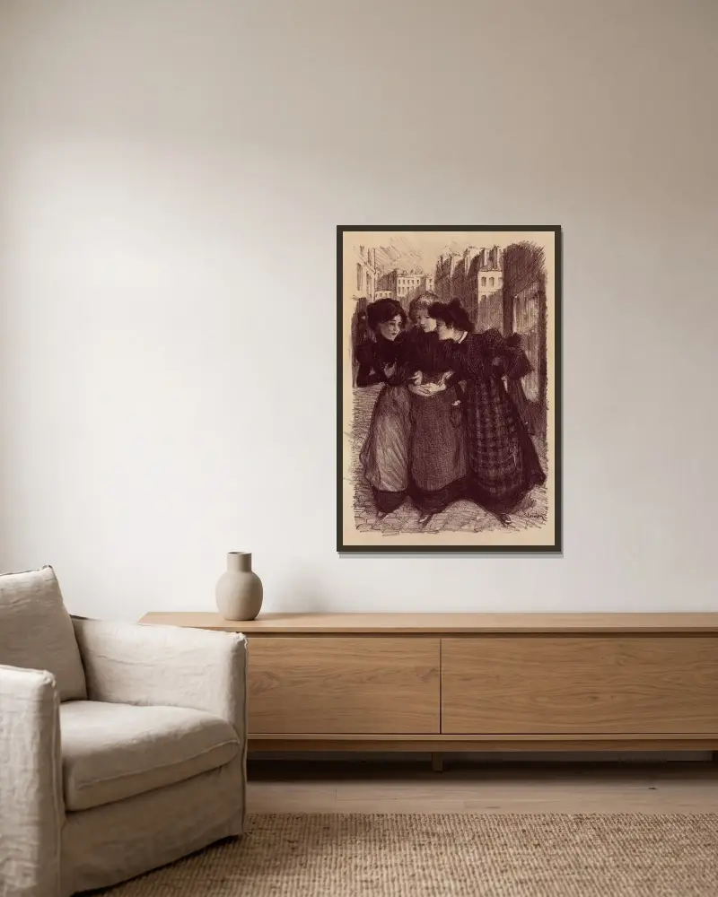 Originalteckning för ”Maîtres de l’Affiche” av Théophile Alexandre Steinlen inramad på en vägg