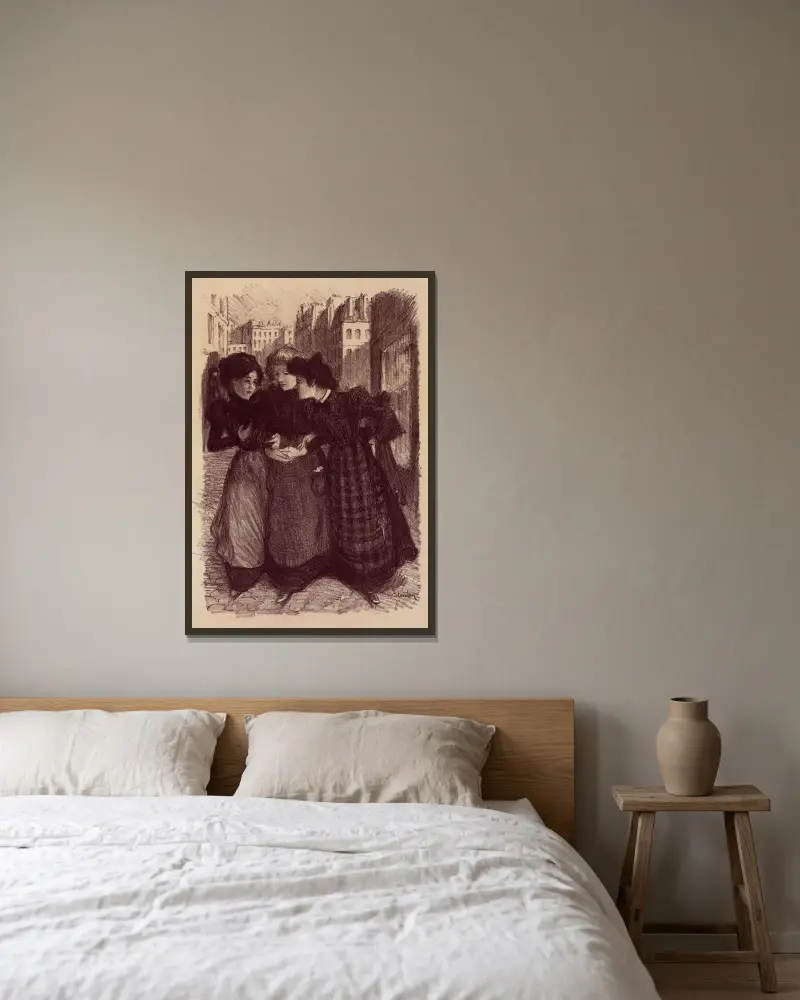 Originalteckning för ”Maîtres de l’Affiche” av Théophile Alexandre Steinlen inramad på en vägg