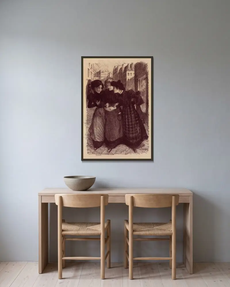 Originalteckning för ”Maîtres de l’Affiche” av Théophile Alexandre Steinlen inramad på en vägg