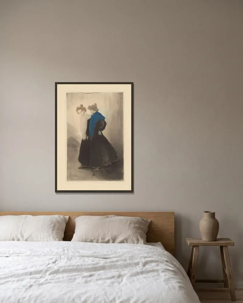 Två kvinnor av Théophile Alexandre Steinlen inramad på en vägg