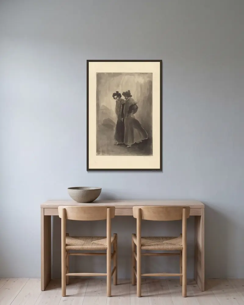 Två kvinnor av Théophile Alexandre Steinlen inramad på en vägg