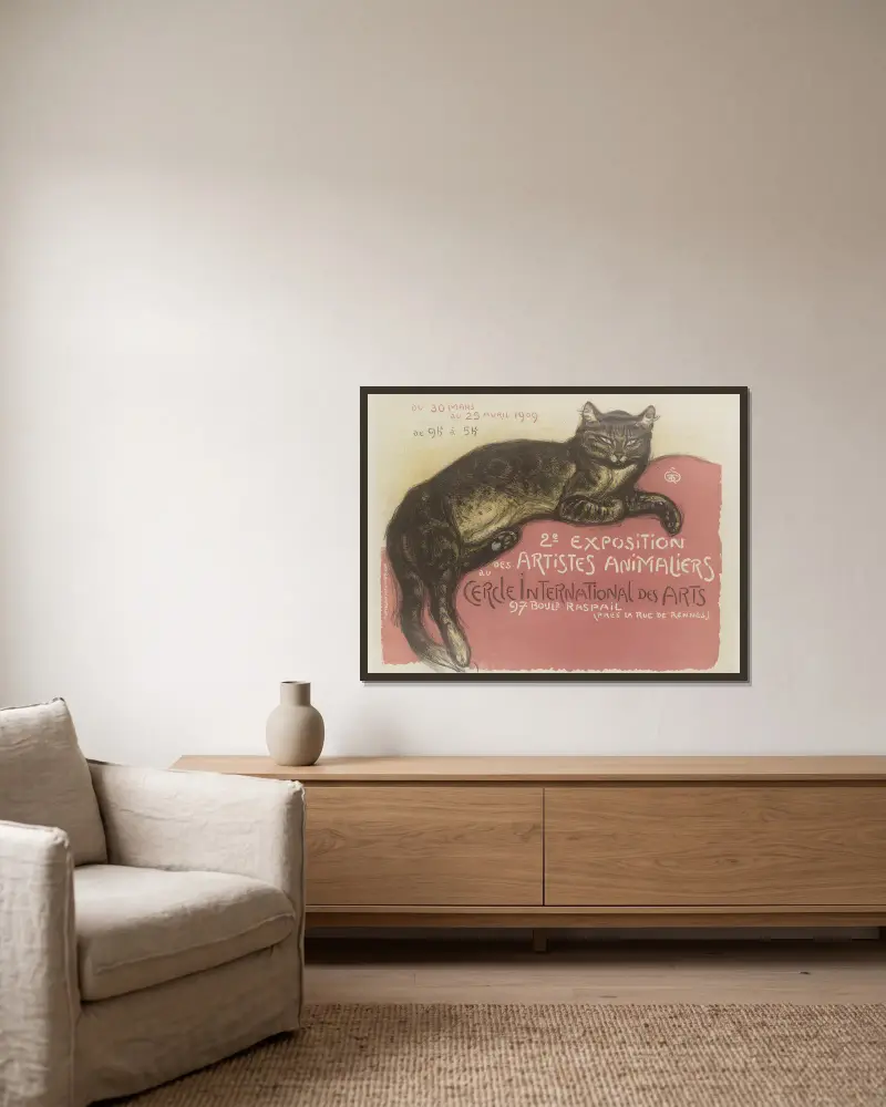 Exposition des artistes animaliers au Cercle International des Arts av Théophile Alexandre Steinlen inramad på en vägg