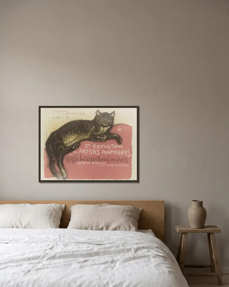 Exposition des artistes animaliers au Cercle International des Arts av Théophile Alexandre Steinlen inramad på en vägg