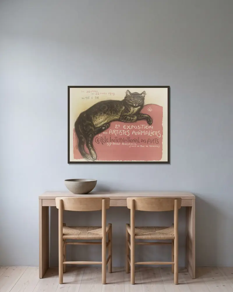 Exposition des artistes animaliers au Cercle International des Arts av Théophile Alexandre Steinlen inramad på en vägg