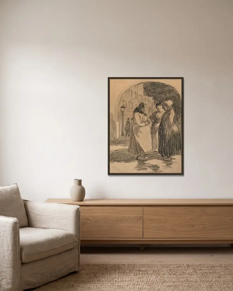 Kvinnor som samtalar av Théophile Alexandre Steinlen inramad på en vägg